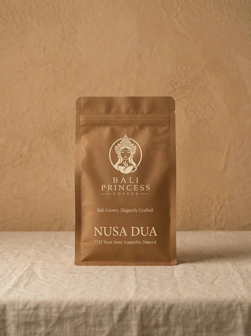 Bali Princess Coffee Nusa Dua, 72H Yeast Semi Anaerobic Natural, the warm brown bag