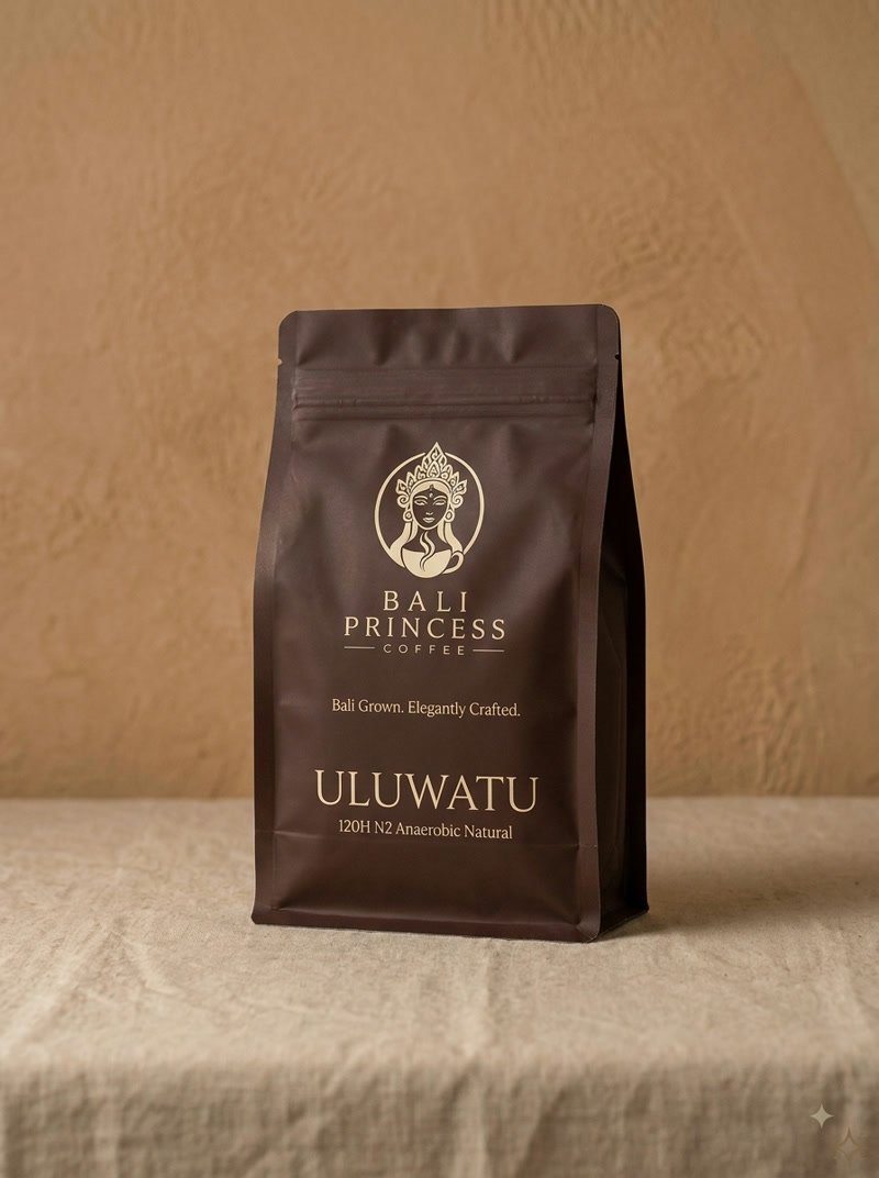 Bali Princess Coffee Uluwatu, 120H N2 Anaerobic Natural, the dark brown bag